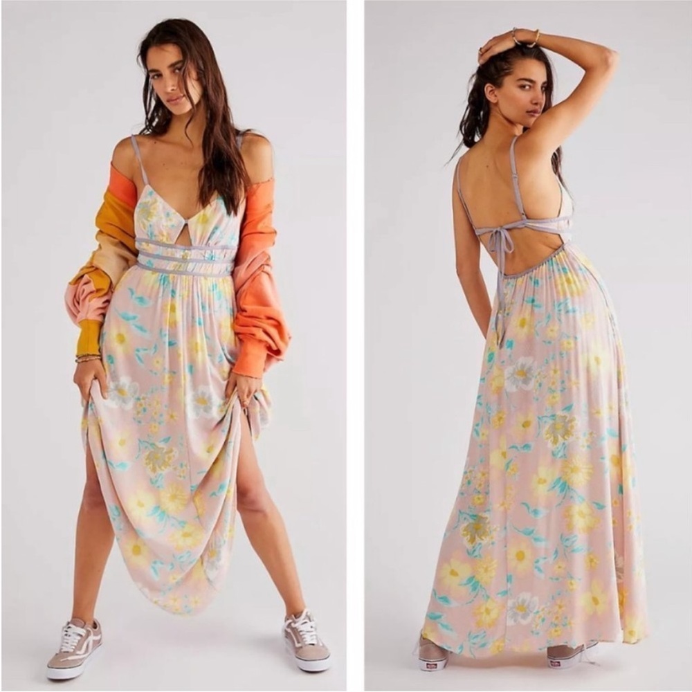 Free People Wisteria Pastel Floral
Printed Cutouts Maxi Dress XS